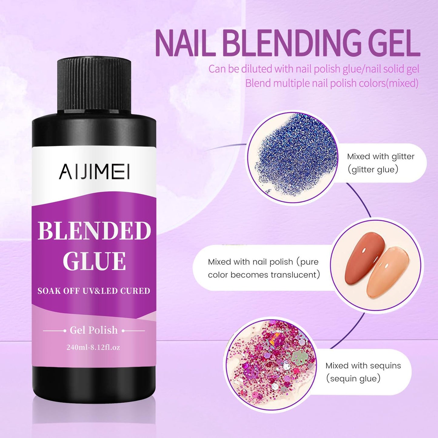 AIJIMEI Nail Polish Thinner Glue 8fl.oz Clear Nail Blending Glue for Blending, diluting, Mixing Glitter Powder Mixer Gel Polish Dilution Color Sequins MixingGlue 240ml for Nail Designer-Velvo Beauty