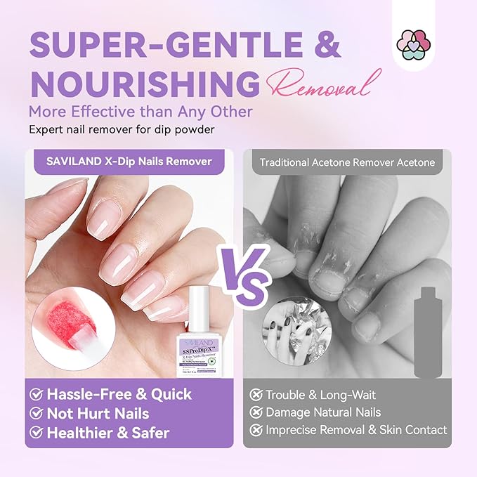SAVILAND Dip Powder Remover Kit 2Pcs: 15ml Gentle & Safe Dip Nail Remover With Cuticle Oil Nail File Tools No Soak or Wrapping Removal Easy Remove at Home Gift For Women-Velvo Beauty