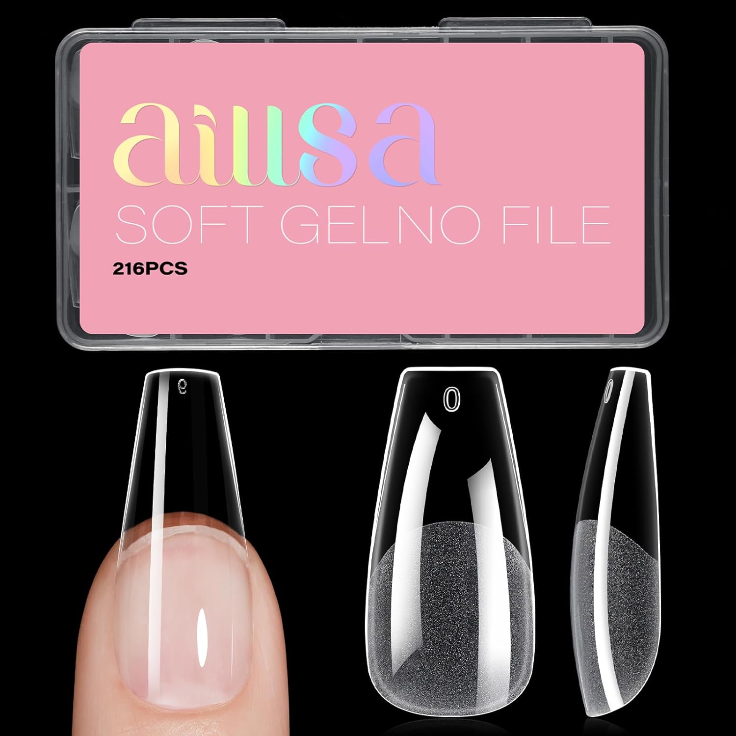 AILLSA Long Coffin Nail Tips Half Matte Full Cover Nails Tip Clear Acrylic Pre-Shaped Tips Flase Press on Nail Tips for Extentions Nails Manicure Salon DIY 216PCS 12 Sizes-Velvo Beauty