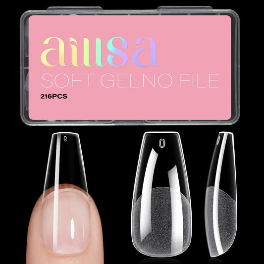 AILLSA Long Coffin Nail Tips Half Matte Full Cover Nails Tip Clear Acrylic Pre-Shaped Tips Flase Press on Nail Tips for Extentions Nails Manicure Salon DIY 216PCS 12 Sizes-Velvo Beauty