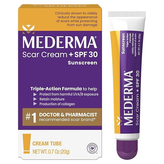 Mederma Scar Cream Plus SPF 30 - Advanced Scar Treatment, Protects from Sun Damage, Reduces Appearance of Scars from Acne, Burns, Surgery & Injury, 0.7 oz-Velvo Beauty