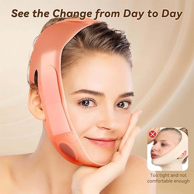 JUSRON V-Line Mask Chin Up Mask Face Strap, Soft Silicone Chin Strap V Shaped Face Mask, Jaw Exerciser 23-27 Inches (Fluorescent Pink)-Velvo Beauty