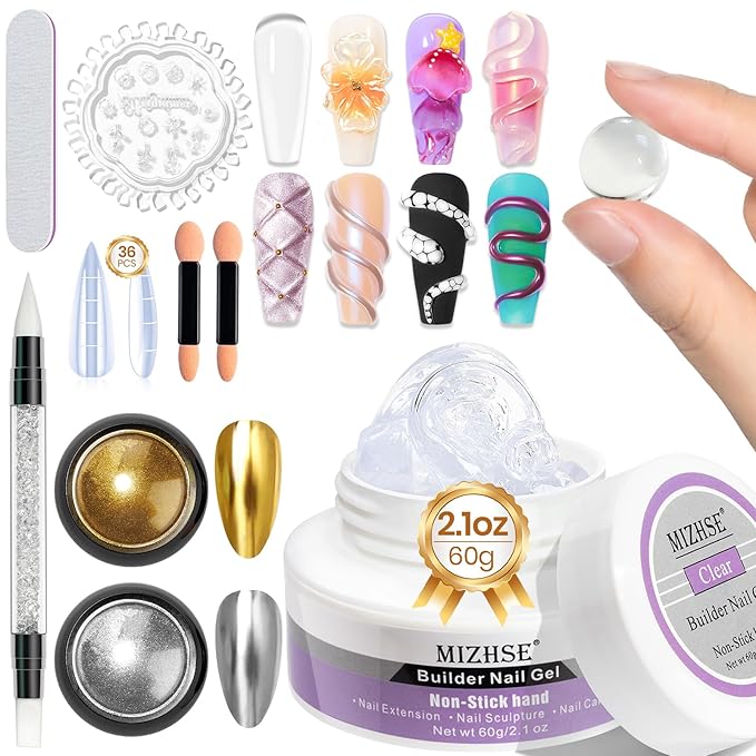 MIZHSE Solid Builder Gel for Nails, 60g Large Capacity Clear 3D Sculpting Gel for Nails Hard Gels Non-Sticky Hand Carving U V/LED Extension Gels with 3D Mold Nail Art Salon Home DIY-Velvo Beauty