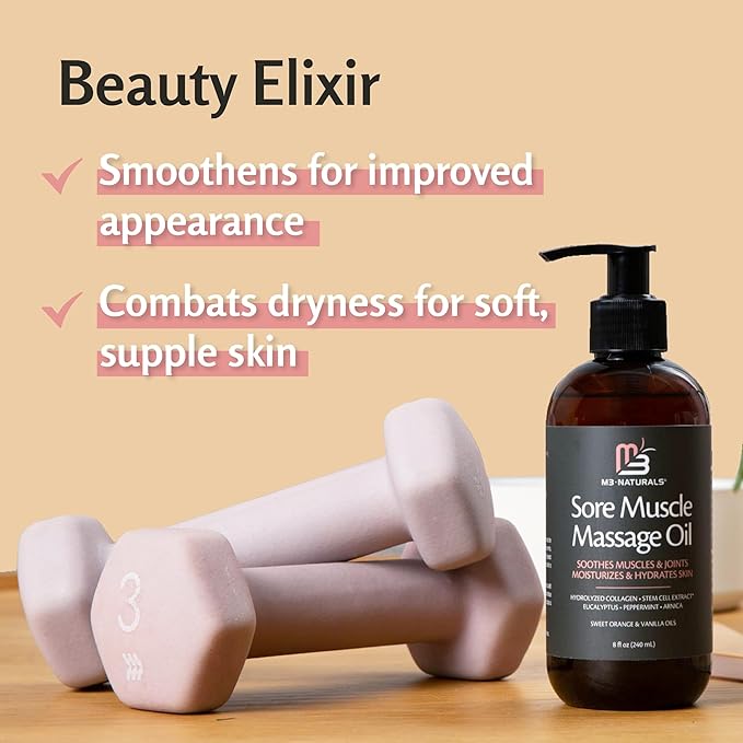 M3 Naturals Arnica Sore Muscle Massage Oil with Collagen, Stem Cells, and Menthol, Anti-Cellulite Therapy for Full Body, Fast-Absorbing Multipurpose Treatment-Velvo Beauty