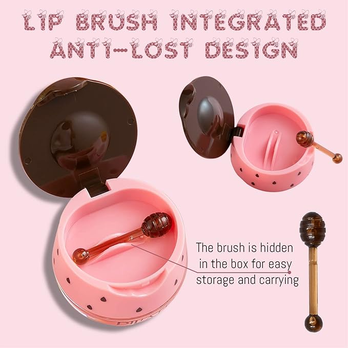 2PCS Lip Balm Honey Pot, Honey Pot Lip Balm for Dry Cracked Lips, Strawberry Lip Balm Scrubs Exfoliator & Moisturizer, Hydrating Lip Balm Honey Pot with Wand, Lip Sleeping Mask (B)-Velvo Beauty