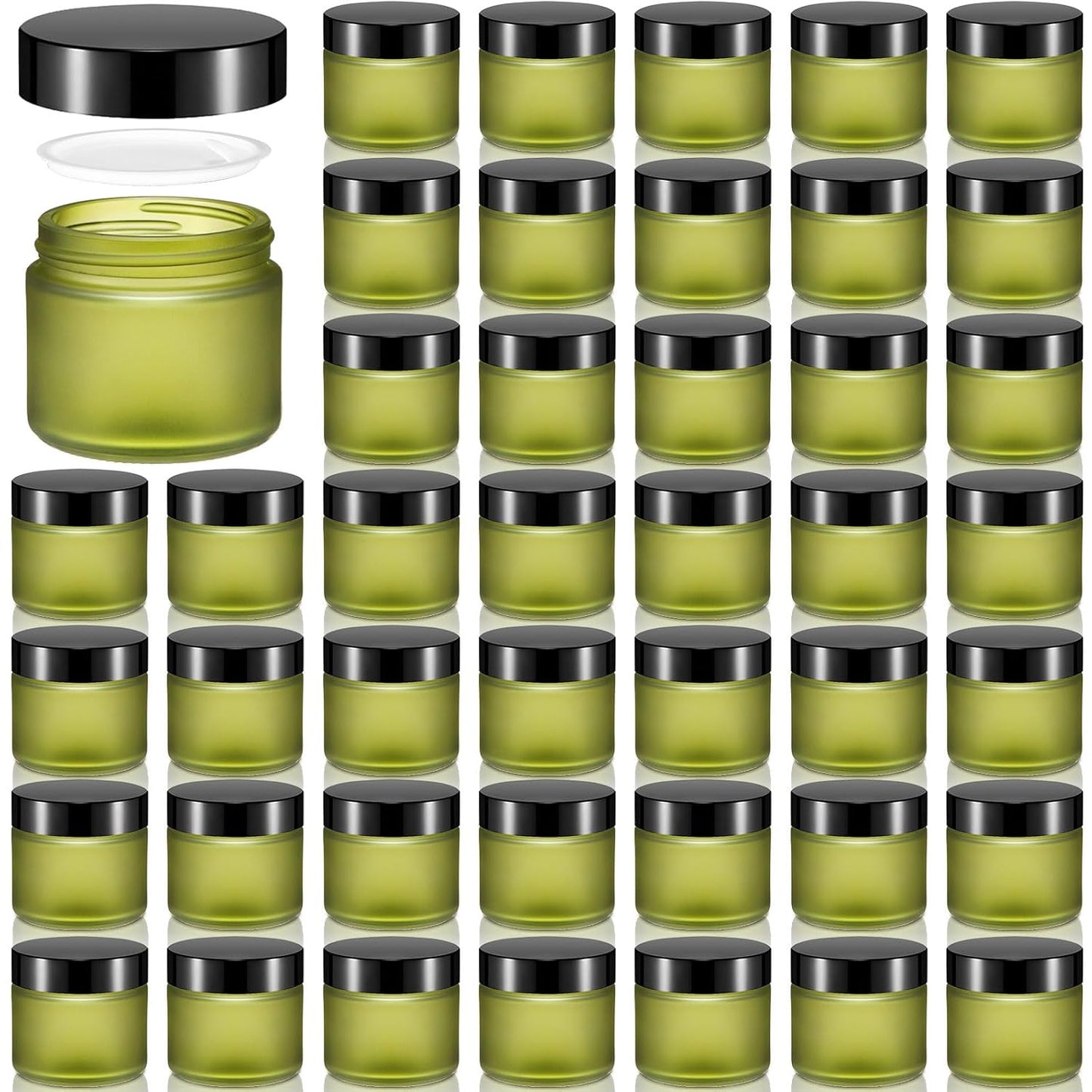 Domensi 48 Pcs 2 oz Glass Jars with Lids Travel Size Round Leakproof Empty Cosmetic Jars with Inner Liners Lid for Storing Makeup Lotions Face Cream Ointments Candle DIY Making (Pea Green)-Velvo Beauty