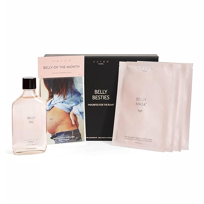 HATCH Belly Bestie Kit - Belly Oil, 4 Belly Masks, & Non-Toxic Belly Tattoos - Maternity Essentials - Belly-Centric Faves Perfect Maternity Gift-Velvo Beauty