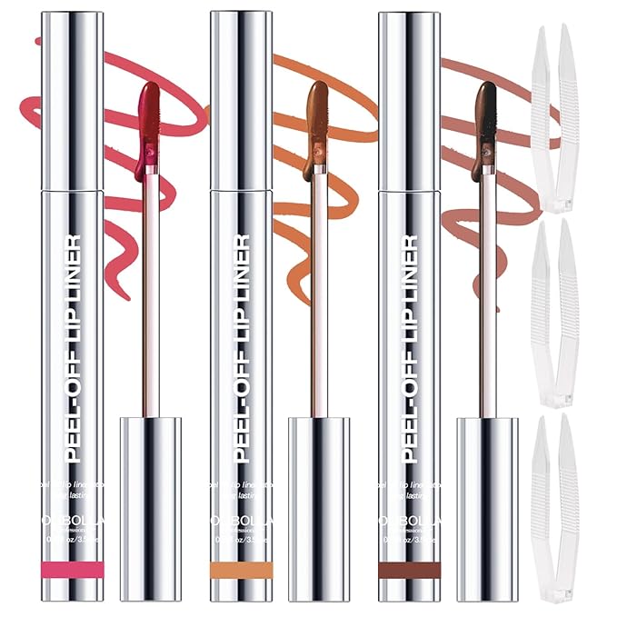 3 Colors Peel Off Lip Liner Stain with Tweezer, Long Lasting Waterproof Lip Tint Stains Makeup Set with Matte Finish for Women, Natural Look, Easy to Use, for All Skin Types (#015, M)-Velvo Beauty