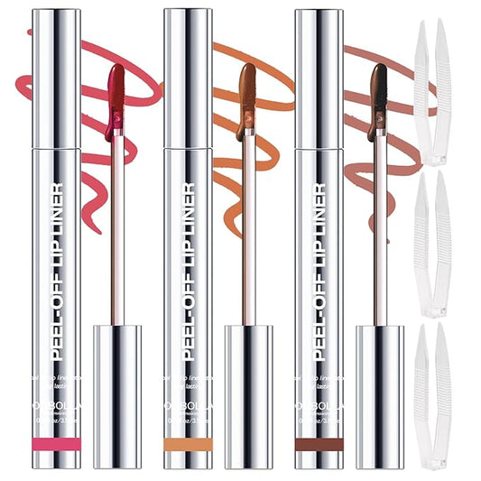 3 Colors Peel Off Lip Liner Stain with Tweezer, Long Lasting Waterproof Lip Tint Stains Makeup Set with Matte Finish for Women, Natural Look, Easy to Use, for All Skin Types (#015, M)-Velvo Beauty