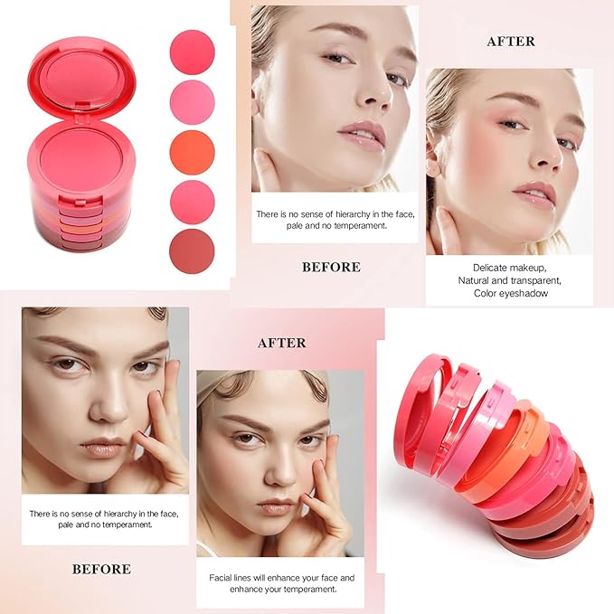UCANBE 5 Colors Face Blusher Palette Waterproof Matte Long Lasting Lightweight Blush Powder Pink Coral Blushing Pallet with Brush Mirror Women Makeup Gift Set Kit-Velvo Beauty