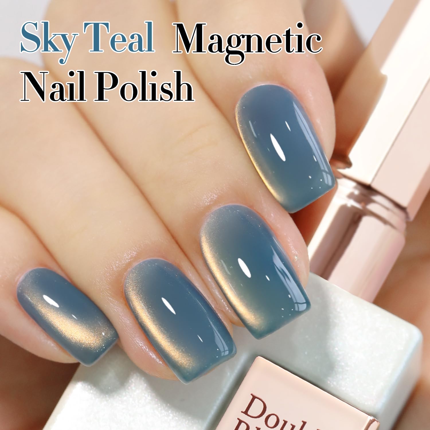 Double Rhythm 15ML Ice Glass Cat Eye Gel Polish with Magnet Holographic Glitter Shimmer Translucent Sheer Color Salon Soak Off Magnetic Nail at Home (SKy Teal-MC1132)-Velvo Beauty