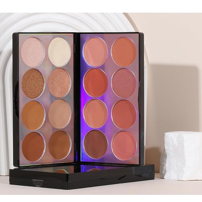 Blusher Contour Highlighter Makeup Palette, 16 Color All-in-One Matte- Bronzer Facial lluminator Palette with Makeup Brush, Long Lasting and Soft Powder, Pro Makeup Powder Kit-Velvo Beauty