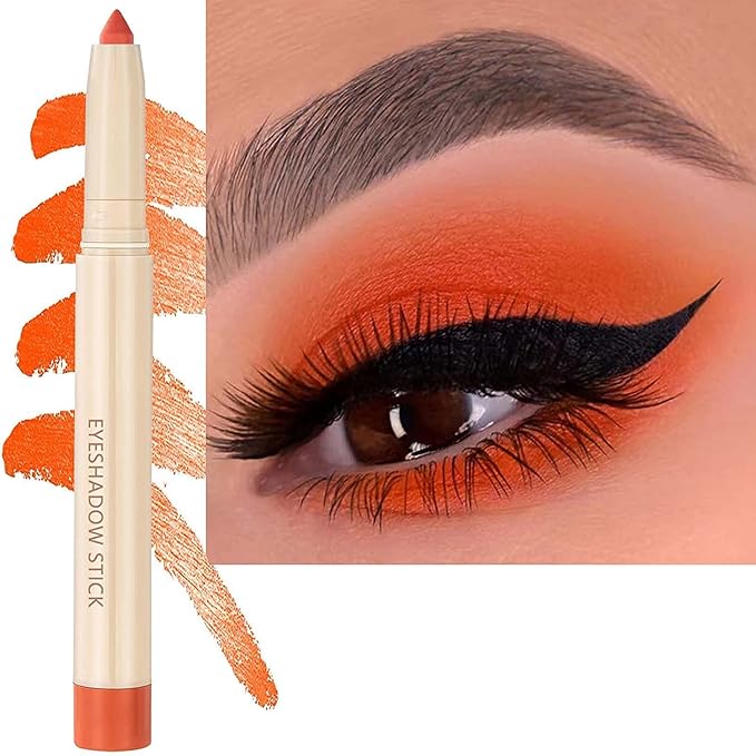 Orange Cream Eyeshadow, Smooth Matte Eyeshadow stick, Waterproof Long Lasting Eye Shadow Pencil, High Pigment Hypoallergenic Highlighter Stick Create Multi-Dimensional Eyes Look(03# Orange Matte)-Velvo Beauty