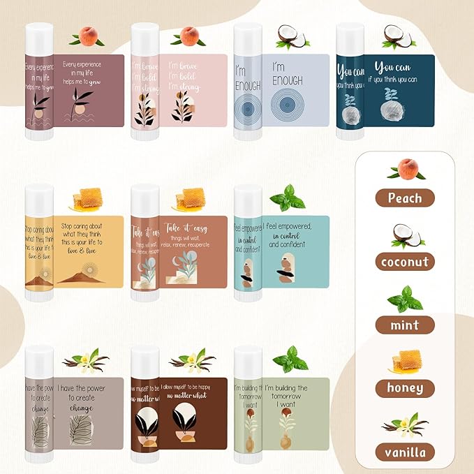 Mental Health Awareness Gifts Lip Balm Bulk Inspirational Lip Balm with Positive Daily Affirmation Cards Self Care Gifts Gifts for Women Men Stress Relief Family Reunion Favor(30 Sets)-Velvo Beauty