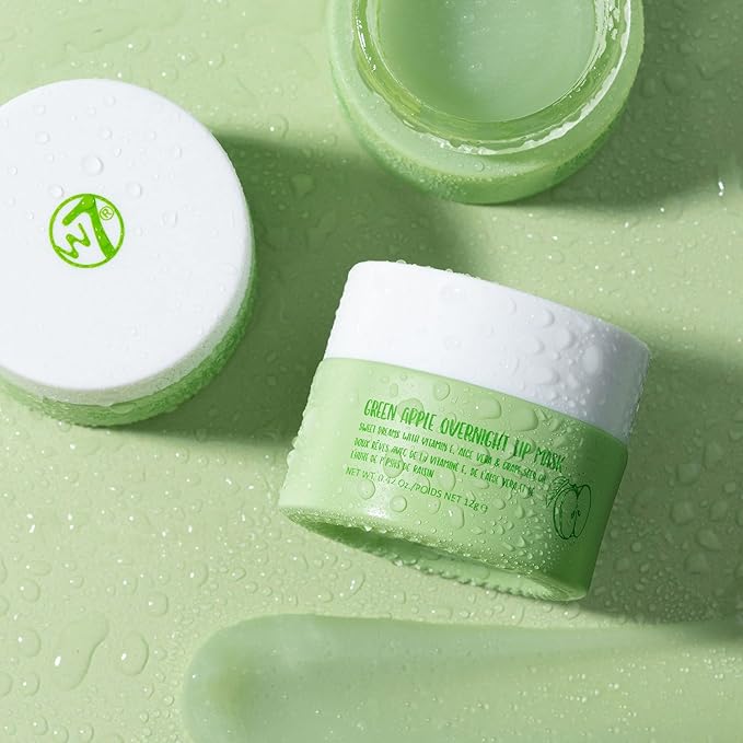 W7 Sweet Dreams Overnight Green Apple Lip Mask - Vitamin E, Aloe Vera and Grape Seed Oil - For Hydrated, Full Looking & Irresistible Lips - 0.40 Fl Oz-Velvo Beauty