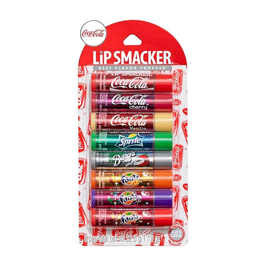 Lip Smacker Coca-Cola Flavored Balm, 8 Count, Flavors Coke, Cherry Vanilla Sprite, Root Beer, Orange Fanta, Grape Strawberry Fanta-Velvo Beauty