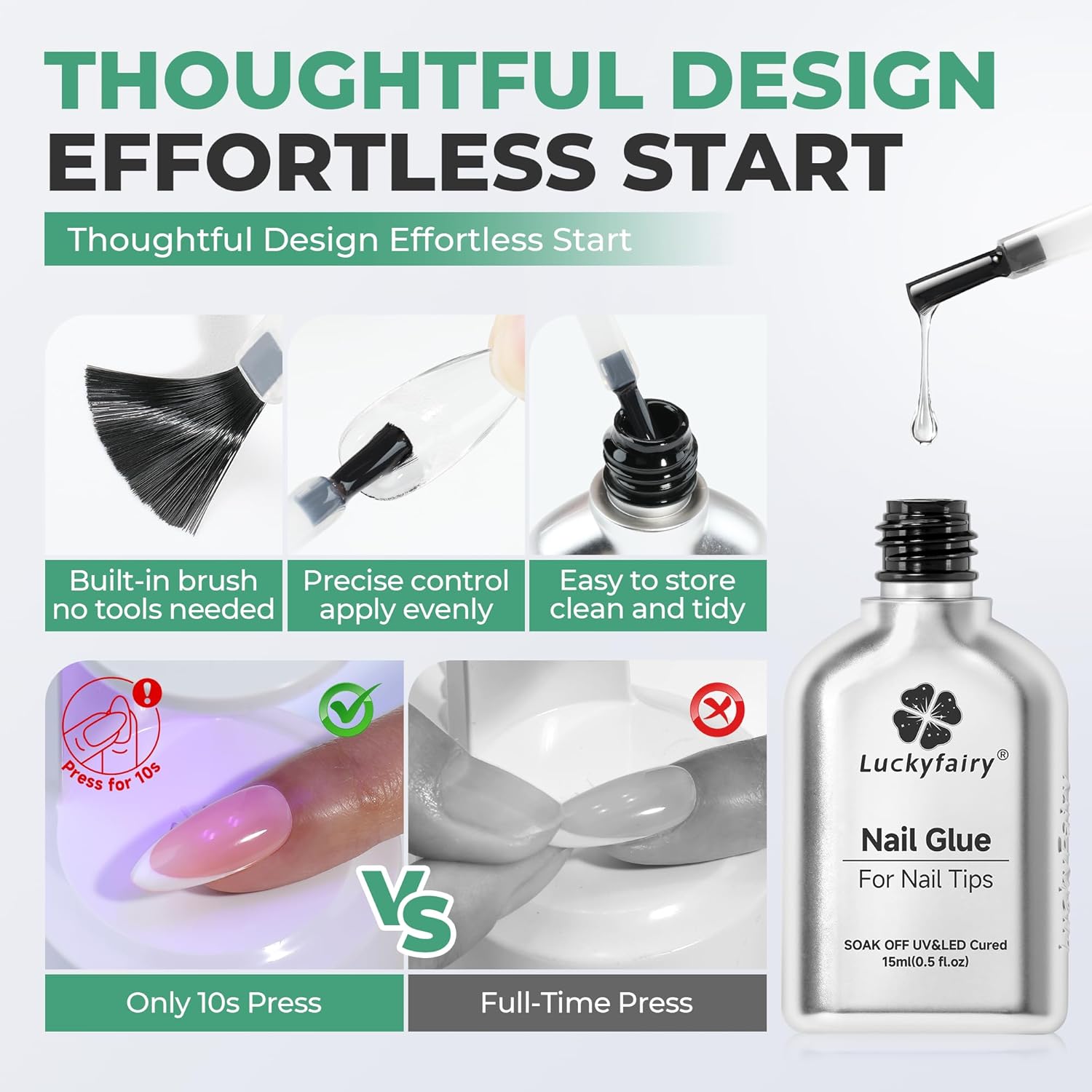 Gel Nail Glue Super Strong: 15ml Nail Glue Gel 6 in 1 for Acrylic Nails Tips and Clear Press on Fake Nails Long Lasting, Salon Art Gift DIY at Home Need U V Light Cured-Velvo Beauty