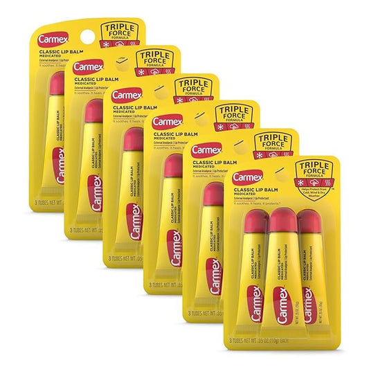 Carmex Medicated Lip Balm Tubes, Lip Moisturizer for Dry, Chapped Lips, 0.35 OZ - (6 Packs of 3)-Velvo Beauty