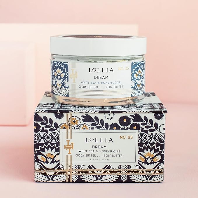 LOLLIA Dream Body Butter, 5.5 oz. - White Tea & Honeysuckle Fragrance - Shea Butter & Cocoa Butter, Body Lotion for Women, Hydrating & Smooth Body Moisturizer-Velvo Beauty