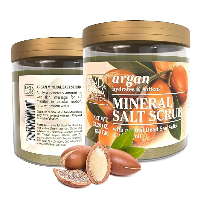 Dead Sea Collection Argan Salt Scrub – Exfoliating Body Scrub for Women – Moisturizing and Nourishing Skin – with Pure Oils and Dead Sea Minerals (23.28 Oz)-Velvo Beauty