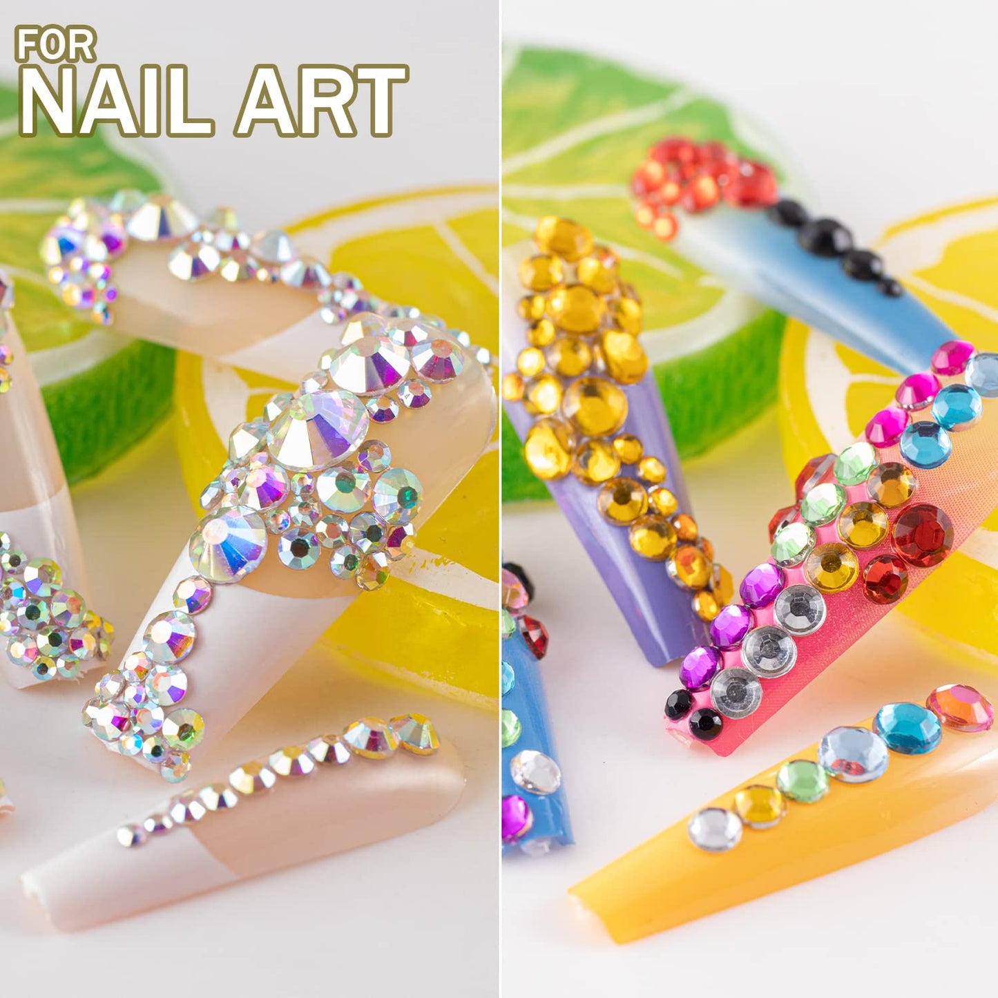 Two Packs of Flatback Rhinestones 4520 Pcs Colorful Nail Art Flatback Crystal Colorful+AB Rhinestone with Picker Pencil and Tweezer for Nail Art and Decoration-Velvo Beauty