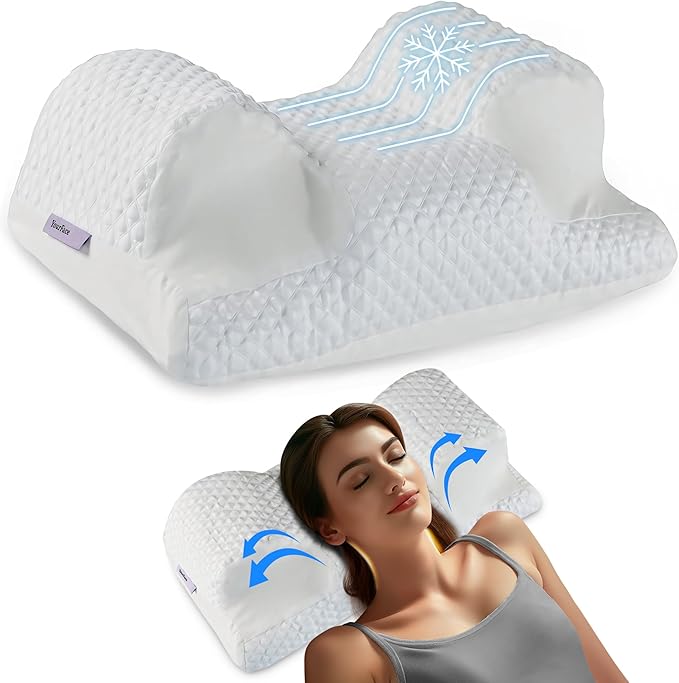 YourFacePillow- Back Sleeper Beauty Pillow, Cervical Neck Pillow, Patented Contour Memory Foam Pillow, Ergonomic Neck, Back and Shoulder Support. Back Sleeping Reduces Pressure on Skin - Cooling-Velvo Beauty