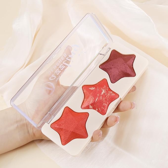 Boobeen 3 Colors Baked Shimmer Highlight & Blush Palette, Powder Palette Facial Bronzers Illuminator Makeup Palette, Lightweight Highlighter Blusher Contour for Cheeks, Lasting Natural Glowing-Velvo Beauty