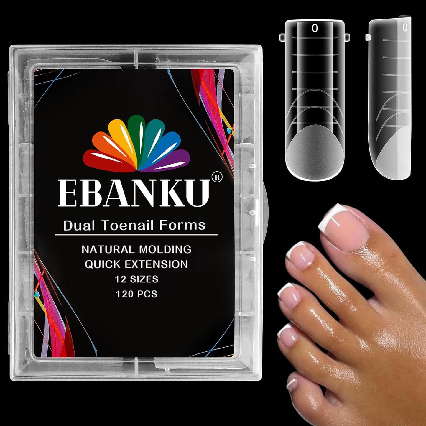 EBANKU Poly Gel Toenail Kit, Toe Dual Nail Forms Reusable Poly Gel Nail Kit for Toe Nail Extension Gel Press on Toe Nail Tips Poly Gel Toenail Forms for Women Pedicure Tools, 120PCS, 120 Sizes-Velvo Beauty