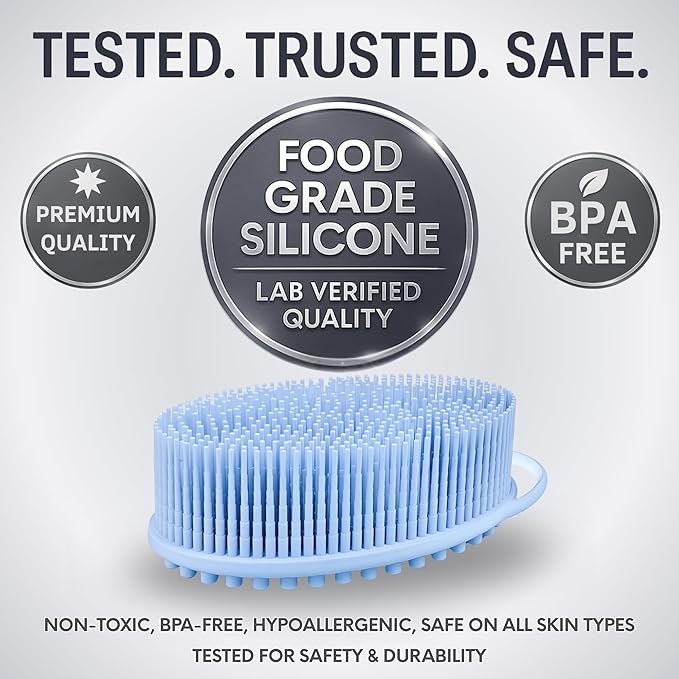 Avilana Silicone Body Scrubber – Gentle Shower Brush & Loofah Alternative- Food Grade & Lab Tested – Fast-Drying, Hygienic, BPA-Free Silicone Body Gentle Exfoliator (Blue, Massage)-Velvo Beauty