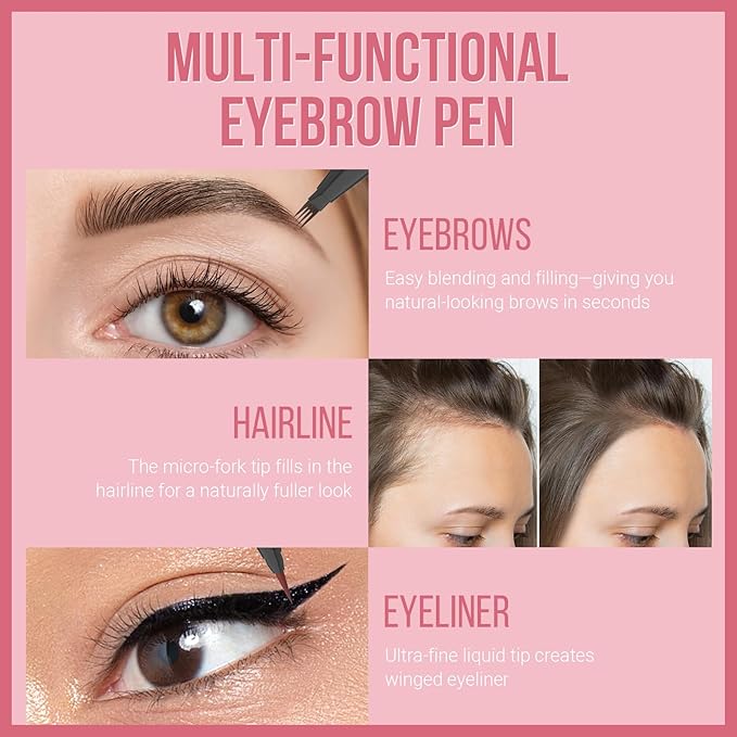 Eyebrow Pen - Microblading eyebrow pencil with Micro-Fork Tip & Precision Tip for Natural Brows, Eyebrow Pencils for Women, Dual-Ended Brow Brush, Waterproof, Dark Brown-Velvo Beauty