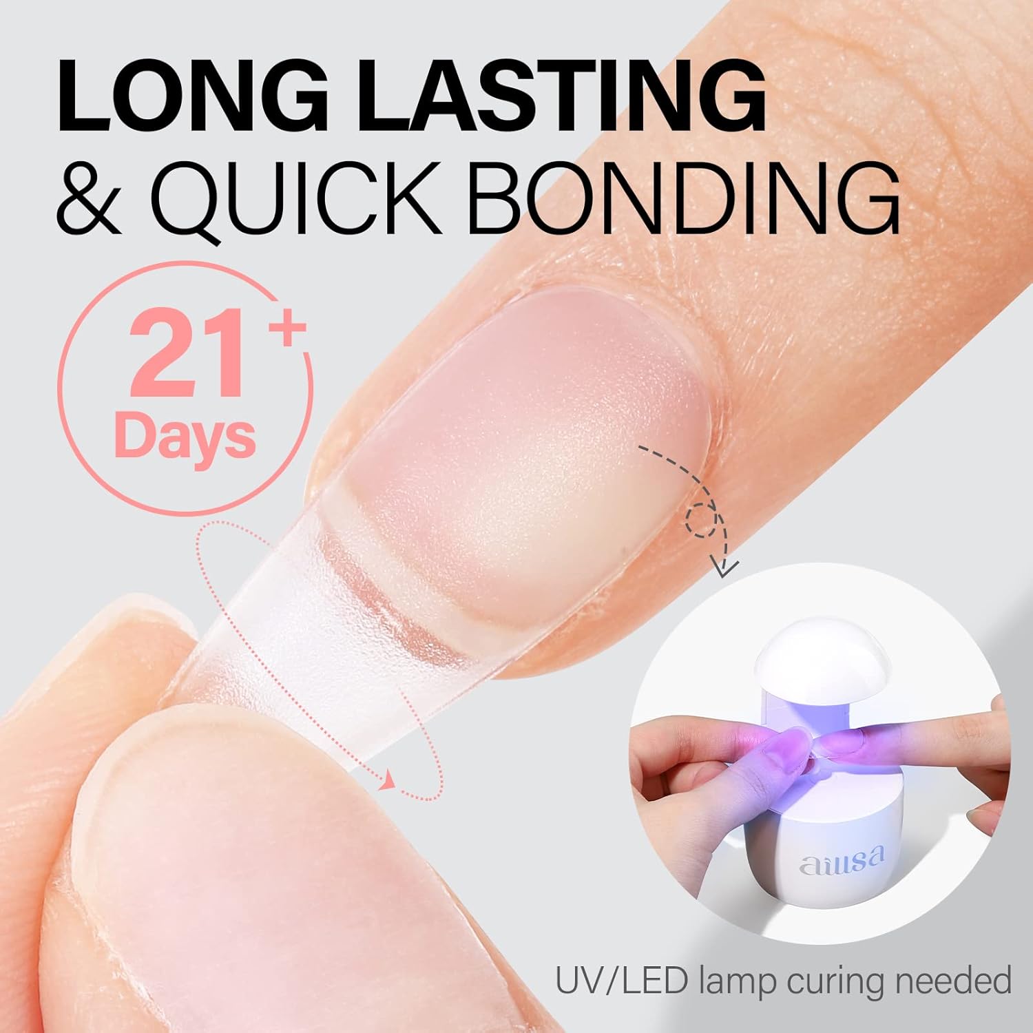 AILLSA 2PCS Gel Nail Glue for Acrylic Nails, 4 in 1 Super Strong Adhesive for False Tips, UV Curing Needed, 15ml High Capacity Extension Brush On for Rhinestone Pearl Foil-Velvo Beauty