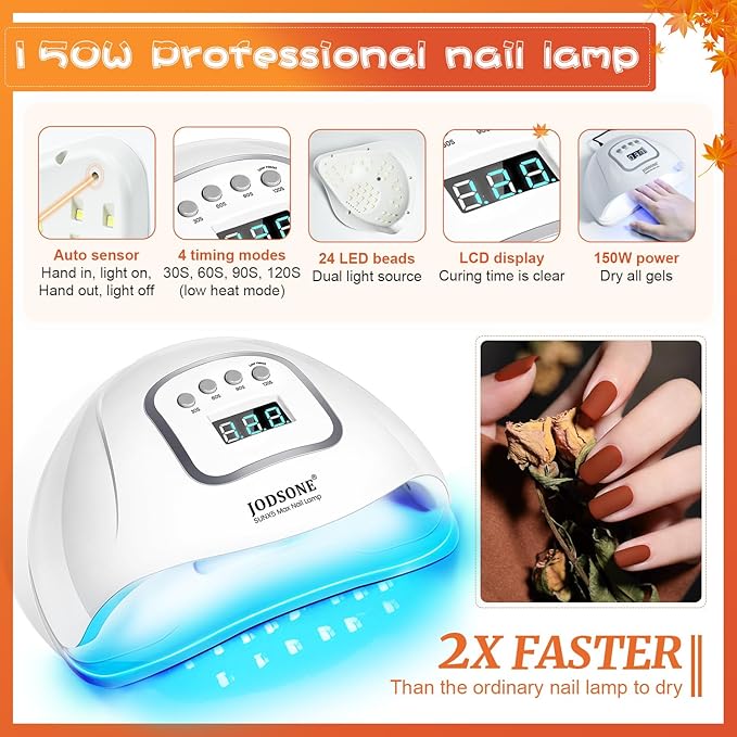 JODSONE 36 Pcs Gel Nail Polish Kit with U V Light of 32 Color Gel Polish Nail Collections Base and Top Glitter Coat Manicure Tools-Velvo Beauty