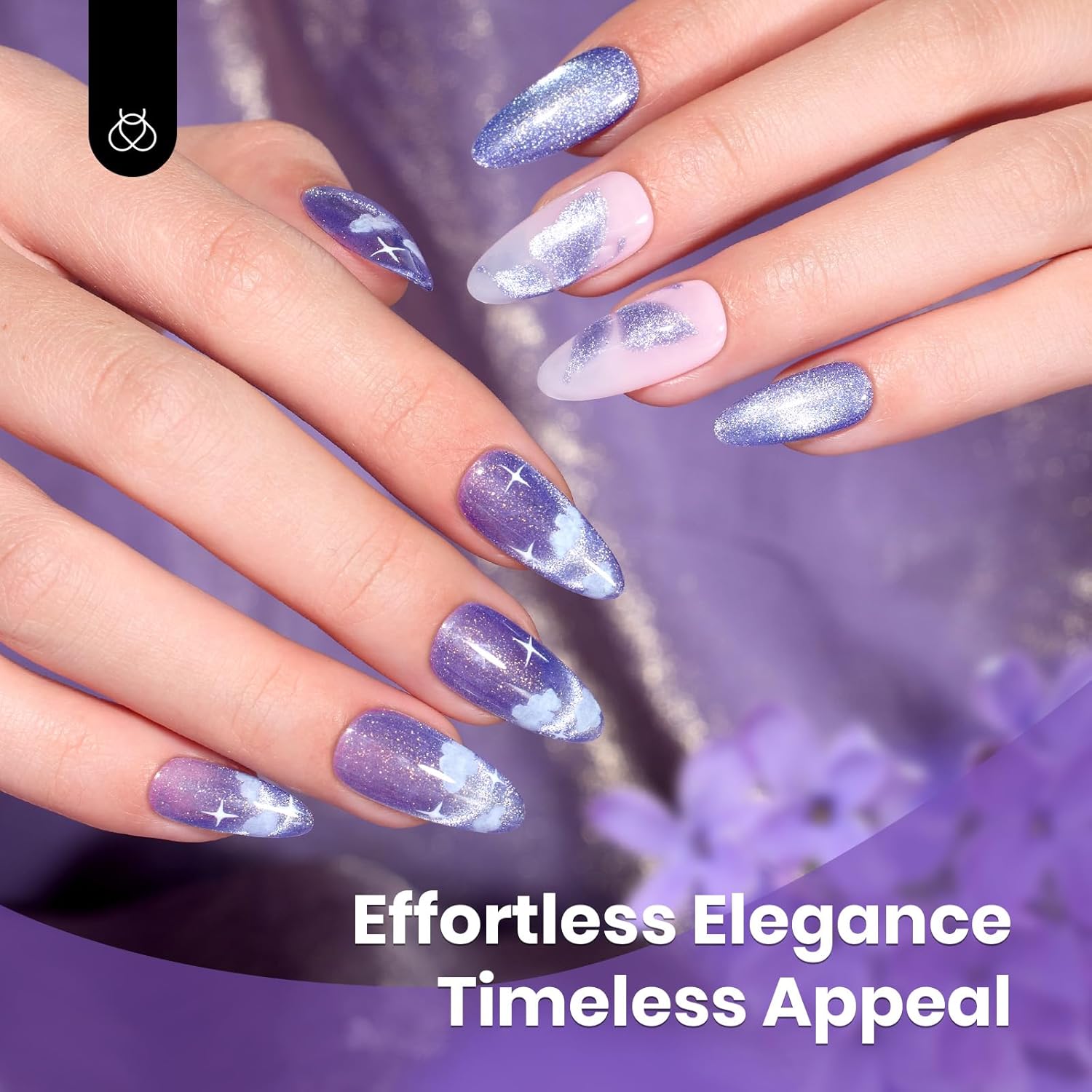 Beetles Purple Cat Eye Gel Polish, 15ML Purple Cat Eye Glitter Gel Polish with Magnet Soak Off UV Shimmer Velvet Gel Twilight Lavender Series French Nail Art Design Manicure Gifts for Women-Velvo Beauty