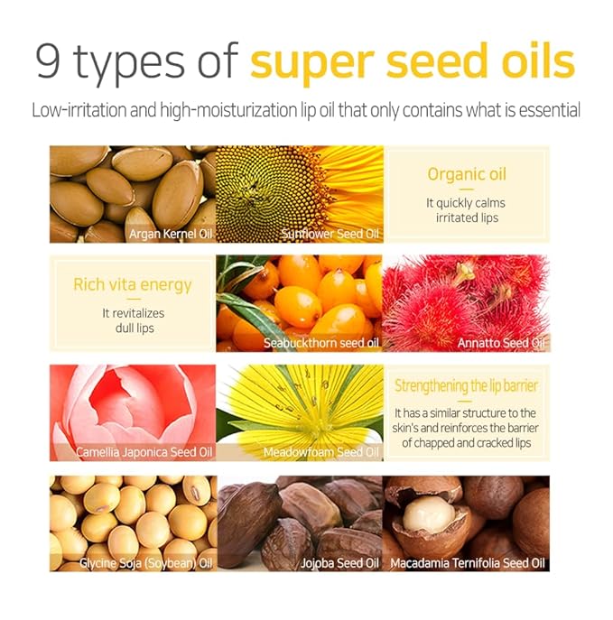 PETITFEE Lip Oil Super Seed | 0.10 Oz | Glass Lip, Healthy Lip Care, Moisturizing Lip Oil with Honey, Propolis, Herbal Oil, Glowy, Revitalizing, Calming Lip, Non-sticky, Non-artificial Colors-Velvo Beauty