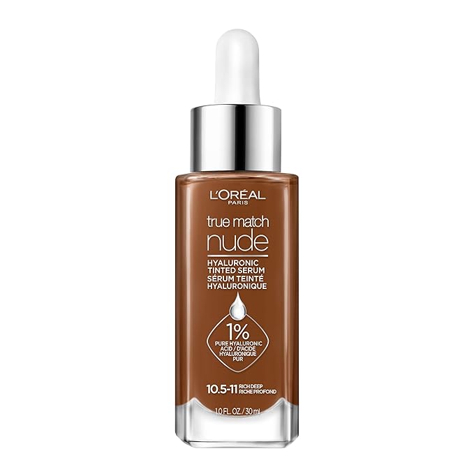 L'Oreal Paris True Match Nude Hyaluronic Tinted Serum Foundation with 1% Hyaluronic acid, Rich Deep, 1 fl. oz.-Velvo Beauty