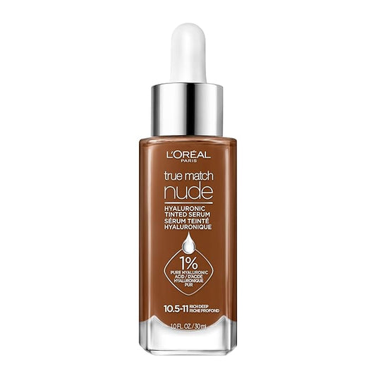 L'Oreal Paris True Match Nude Hyaluronic Tinted Serum Foundation with 1% Hyaluronic acid, Rich Deep, 1 fl. oz.-Velvo Beauty