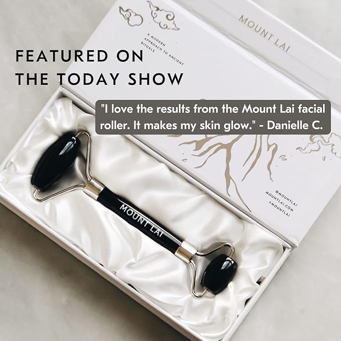 Mount Lai Warming Black Obsidian Facial Roller – The Stone of Clarity, Detoxifying Face Roller Tool for Purified Skin, Relaxation & Improved Circulation, Facial Massager Tool for Self-Care Ritual-Velvo Beauty