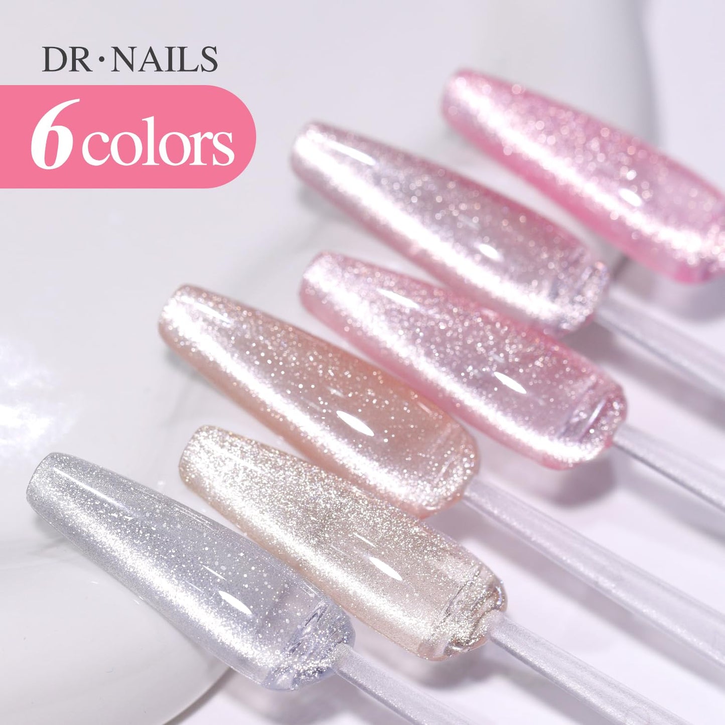 Double Rhythm 6 Colors Cat Eye Gel Polish Set Shimmer Glitter with Magnet Holographic Reflective Magnetic UV Nail Art Kit (6-Kit 14)-Velvo Beauty