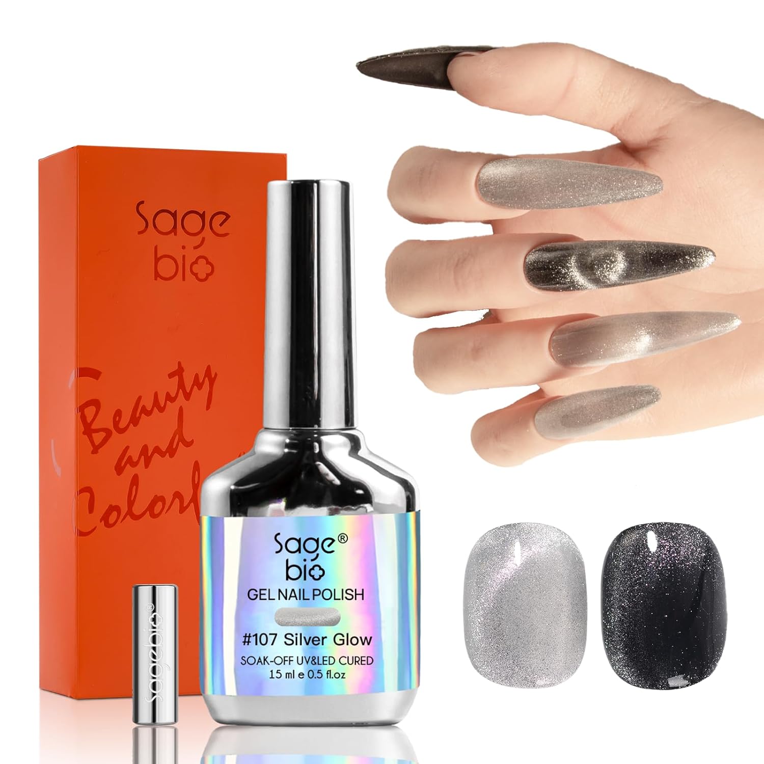 Cat Eye Gel Nail Polish with Magnet Stick, 15ml Magnetic Gel, Create Stunning Cat Eye Effects for DIY Manicures, Long-Lasting, Salon-Quality Finish, Silver Glow-Velvo Beauty
