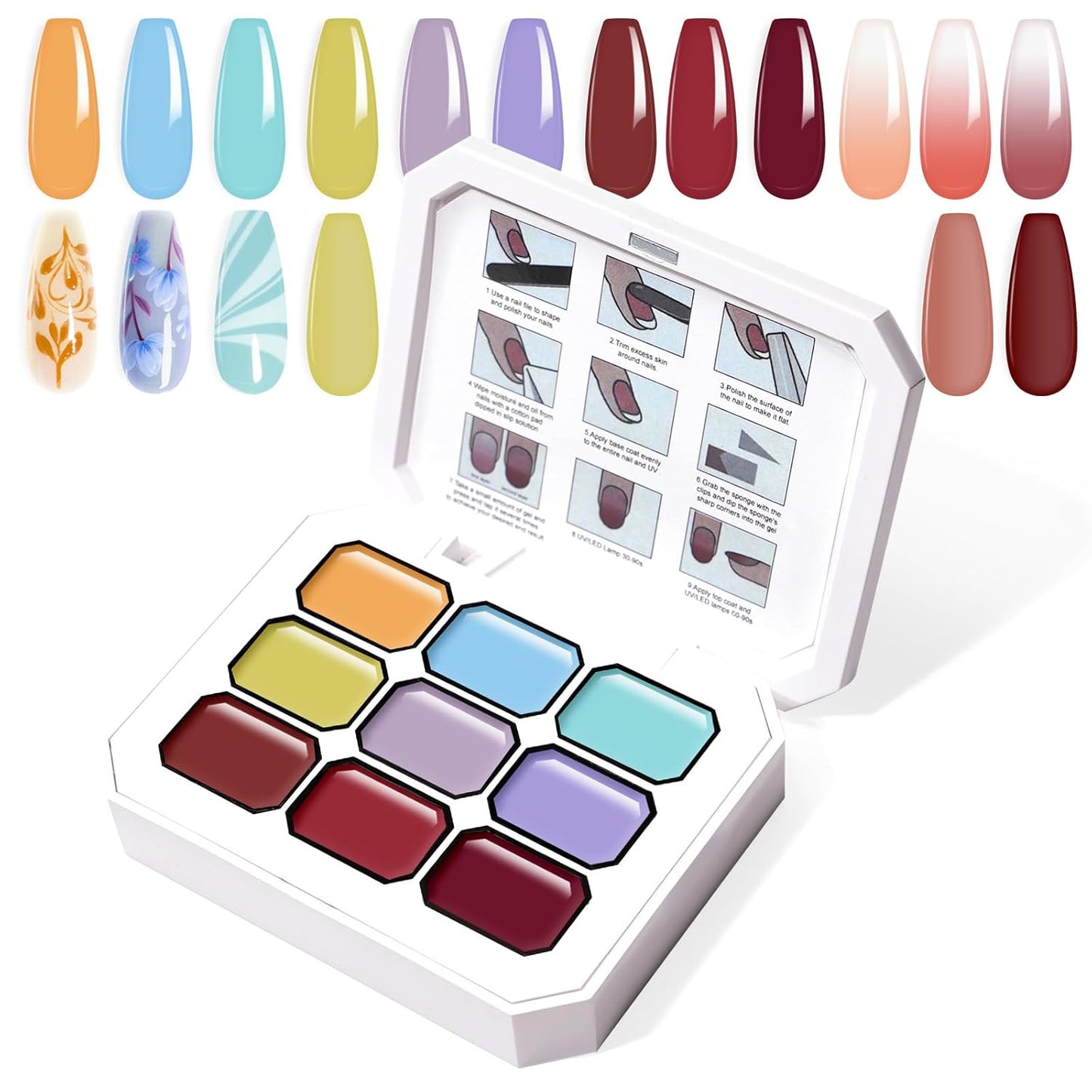 Gradient Painting Gel, 9 Colors Ombre Gel Nail Polish Summer Hot Bule for Pigment Pat Nails Aura Nails, French Manicure DIY Nail Art Soak of UV Palette Bechside Candy-Velvo Beauty