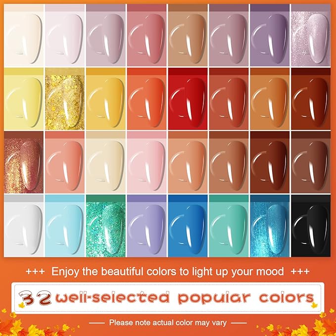 JODSONE 36 Pcs Gel Nail Polish Kit with U V Light of 32 Color Gel Polish Nail Collections Base and Top Glitter Coat Manicure Tools-Velvo Beauty