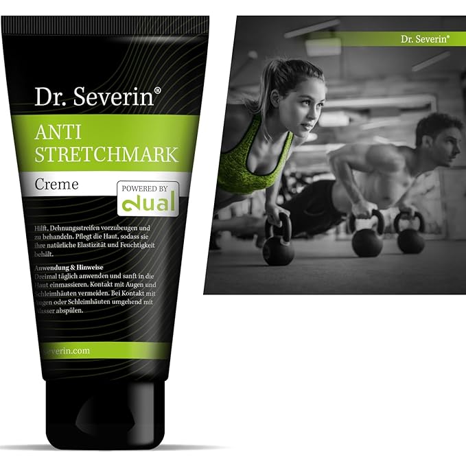 Anti-Stretch Solution: Dr. med. Severin® Stretch mark Cream powered by dual. Prevent + remove stretch marks during muscle building + pregnancy, effective ointment against stretch marks, innovative.-Velvo Beauty