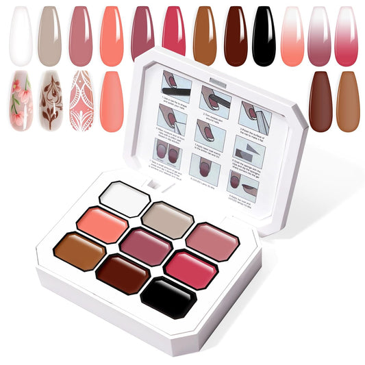 Gradient Painting Gel, 9 Colors Ombre Gel Nail Polish Nude Pink Almond Black&White for Pigment Pat Nails Nude Pink Almond Aura Nails, French Manicure DIY Nail Art Nude Rose Chroma-Velvo Beauty