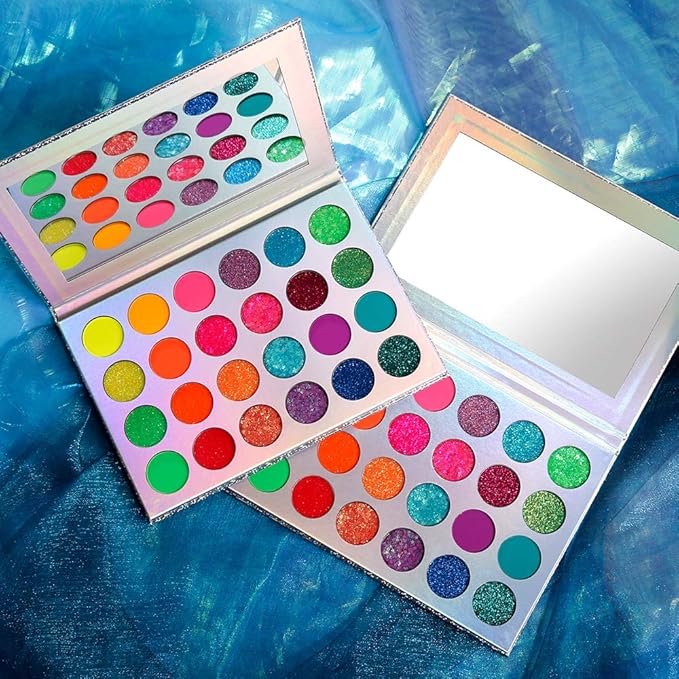DE'LANCI Neon Eyeshadow Palette Glow in the Dark, Aurora Glow Eyeshadow Pallets Stage, Halloween Christmas Makeup Kit UV Blacklight Matte and Glitter Fluorescent Eye Shadows Highly Pigment-Velvo Beauty