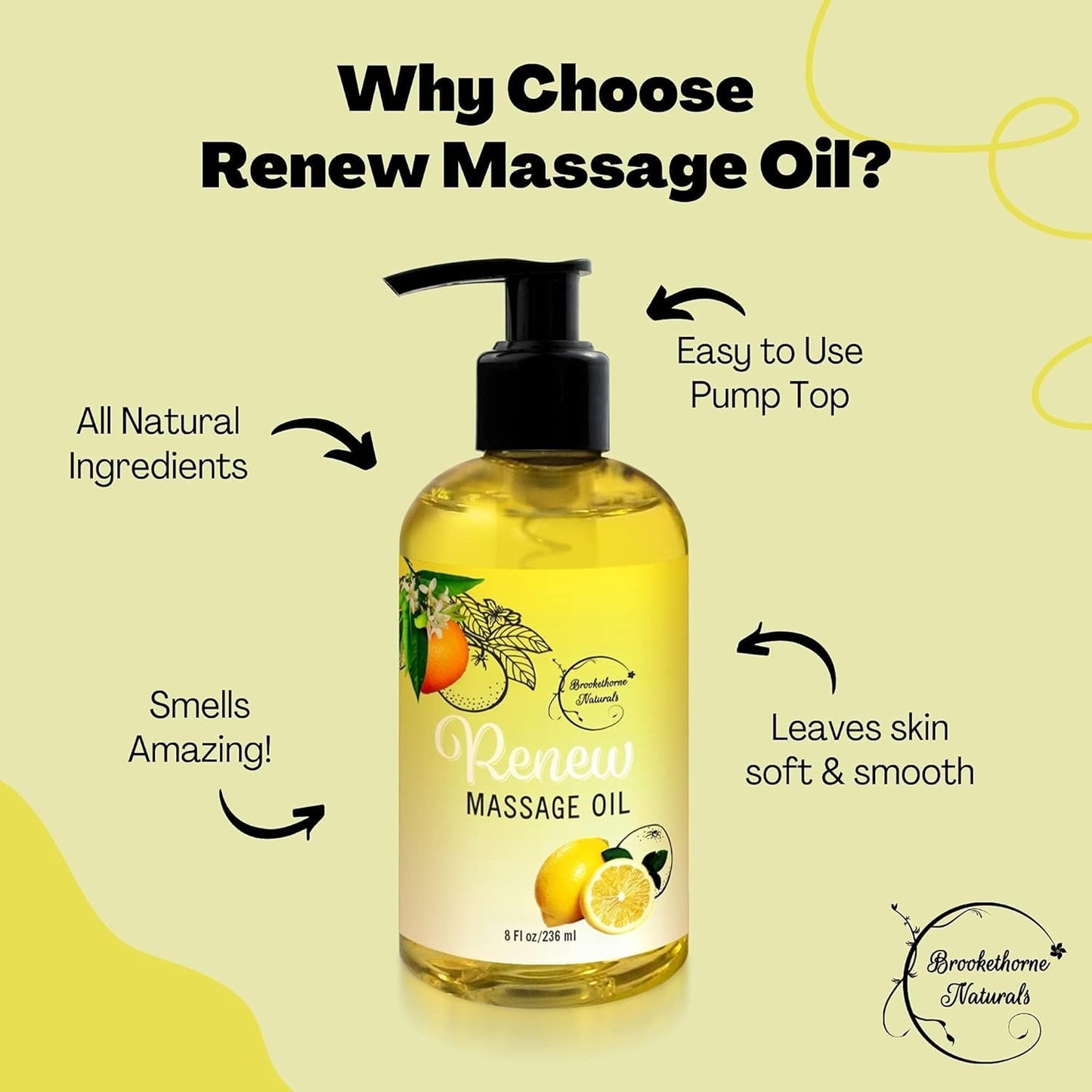 Renew Massage Oil with Orange, Lemon & Peppermint Essential Oils - Great for Massage Therapy or Home use. Ideal for Full Body – with Almond, Grapeseed & Jojoba – by Brookethorne Naturals-Velvo Beauty