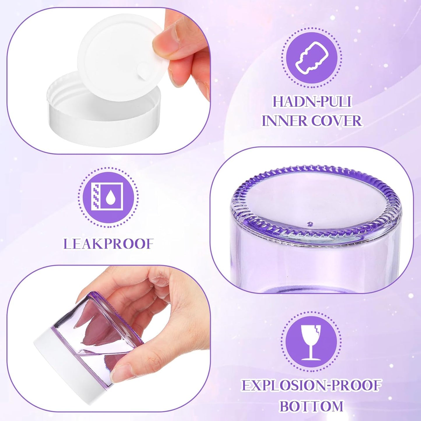 Domensi 48 Pcs 2 oz Glass Jars with Lids Travel Size Round Leakproof Empty Cosmetic Jars with Inner Liners Lid for Storing Makeup Lotions Face Cream Ointments Candle DIY Making (Light Purple)-Velvo Beauty
