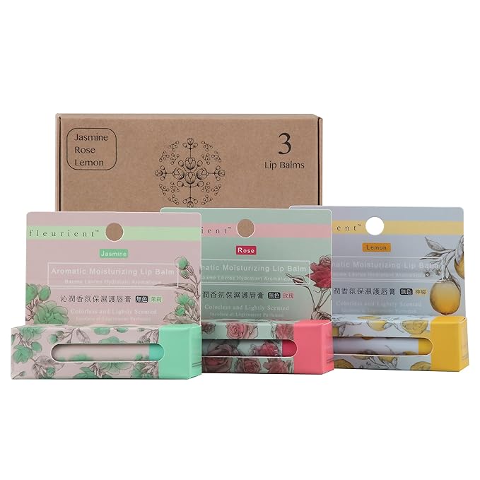 Aromatic Moisturizing Lip Balm-Jasmine, Rose, Lemon | Hydrating, Colorless & Lightly Scented lip moisturizer with Vitamin E (Pack of 3 Scents-0.12oz EA.)-Velvo Beauty