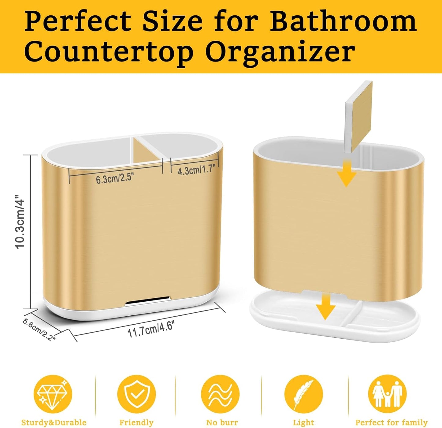 Chintu Toothbrush and Toothpaste Holder with Divider for Bathroom Countertop Organizer, Detachable for Easy Clean,Kids Electric Toothbrush Holders Storage Caddy for Family (Gold)-Velvo Beauty