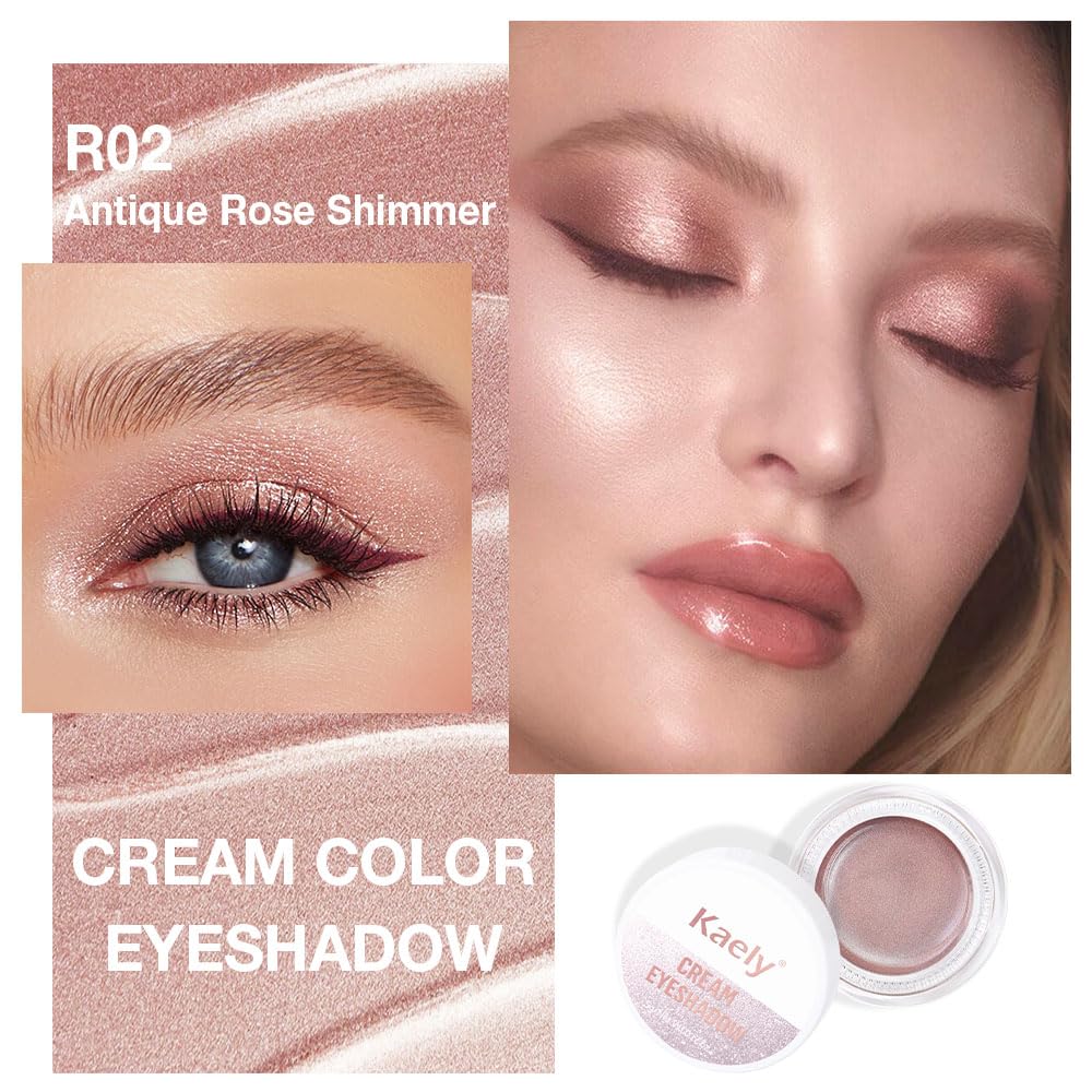 Kaely Single Cream Eyeshadow Pot, Golden Tan Antique Rose Shimmer Eye Shadow for Older Women High Pigmented Waterproof, Natural Eyeshadow Palette Makeup Brightener, sombras en crema para ojos, R02-Velvo Beauty