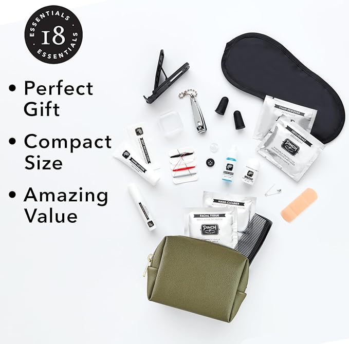 Pinch Provisions Travel Kit, includes 18 Must-Have Emergency Essential Items for Travelling, Ideal Road Trip or Airport Gift for Friends, Family & Peers, Portable Pouch-Velvo Beauty